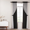 Artiss 2X 132x160cm Blockout Sheer Curtains Black