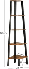 Rustic Brown Metal Frame 5 Tier Corner Shelf