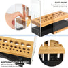 31 Holes Acrylic Bamboo Brush Holder Organiser Beauty Cosmetic Display Stand with Leather Drawer Black (22.3 x 8.6 x 21.5 cm)