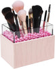 Leather Makeup Brush Cosmetic Organiser Storage Box with Pink Pearls and Acrylic Cover (Pink)