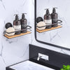 2 Pack Rectangular Bamboo Corner Shower Caddy Shelf Basket Rack with Premium Vacuum Suction Cup No-Drilling for Bathroom and Kitchen