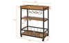 Industrial Vintage Style Wood Metal 3 Tiers Kitchen Serving Trolley with Wine Rack (Brown)