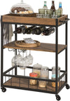 Industrial Vintage Style Wood Metal 3 Tiers Kitchen Serving Trolley with Wine Rack (Brown)