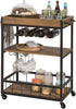 Industrial Vintage Style Wood Metal 3 Tiers Kitchen Serving Trolley with Wine Rack (Brown)