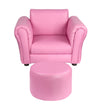 Kids Pink Couch Sofa Chair w/ Footstool in PU Leather