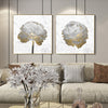 Wall Art 50cmx50cm Gold And White Blossom On White 2 Sets Gold Frame Canvas