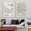 Wall Art 50cmx70cm Line Art Mountain 2 Sets Gold Frame Canvas