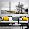 Wall Art 40cmx60cm Calm Lake Bridge Tree Scene 3 Sets Black Frame Canvas