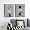 Wall Art 80cmx120cm Girl With Gold Horn 2 Sets Black Frame Canvas