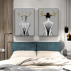 Wall Art 80cmx120cm Girl With Gold Horn 2 Sets Black Frame Canvas