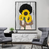 Wall Art 50cmx70cm African Woman Sunflower Black Frame Canvas