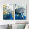 Wall Art 60cmx90cm Marbled Blue And Gold 2 Sets Gold Frame Canvas