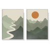 Wall Art 60cmx90cm Sage Green River Mountain 2 Sets White Frame Canvas