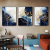 Wall Art 60cmx90cm Navy and Gold Watercolor Shapes 3 Sets Black Frame Canvas