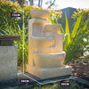 PROTEGE Solar Fountain Water Feature Outdoor 4 Bowl with LED Lights - Sand Colour