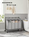 SONGMICS Laundry Basket with 4 Removable Laundry Bin on Wheels Gray LSF005GS