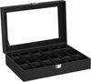 SONGMICS 12-Slot Watch Box with Large Glass Lid and Removable Watch Pillows Black Lining