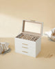 SONGMICS 4-Layer Jewelry Box with 3 Drawers and Glass Lid Cloud White and Gold Color