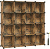 SONGMICS Set of 16 Plastic Cube Storage Organizer Rustic Brown