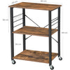 Vasagle Kitchen Serving Shelf Trolley on Wheels, 3 Shelves with 6 Hook Rustic Brown