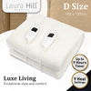 Laura Hill Heated Electric Blanket Double Size Fitted Fleece Underlay Winter Throw - White