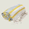 Woven Jacquard Tassel Natural Yellow Stripe Bed Sofa Throw 127 x 152 cm