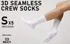 Rexy 5 Pack Small White 3D Seamless Crew Socks Slim Breathable