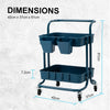 Kandoka 2 Tier Blue Trolley Cart Storage Utility Rack Organiser Swivel Kitchen