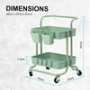 Kandoka 2 Tier Green Trolley Cart Storage Utility Rack Organiser Swivel Kitchen