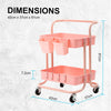 Kandoka 2 Tier Pink Trolley Cart Storage Utility Rack Organiser Swivel Kitchen