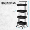 Kandoka 4 Tier Black Trolley Cart Storage Utility Rack Organiser Swivel Kitchen