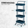 Kandoka 4 Tier Blue Trolley Cart Storage Utility Rack Organiser Swivel Kitchen