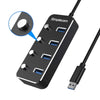 Simplecom CH345PS Aluminium 4-Port USB 3.0 Hub with Individual Switches and Power Adapter