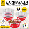 Pet Basic 24PCE Pet Bowls 13cm Stainless Steel Coloured With Paw Prints 350ml