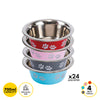 Pet Basic 24PCE Pet Bowl 16.5cm Stainless Steel Coloured With Paw Print 700ml