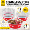 Pet Basic 12PCE Pet Bowl 20cm Stainless Steel Coloured With Paw Prints 1500ml