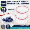 Home Master 12PCE 600ml Snap Lock Container Microwave & Freezer Safe 14 x 7cm