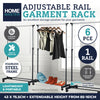 Home Master 6PCE Garment Rack Lockable Castors Adjustable Height Sturdy Frame