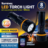 illuminex 8PCE LED Torch Water & Shock Resistant Cool White 185mm