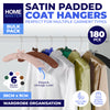 Home Master 180PCE Satin Padded Coat Hangers Bow Accents Swivel Hooks 38cm