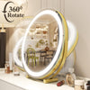 45cm Large Makeup Desk Mirror Lights Round LED Makeup Make up Mirror Bedroom Tabletop Touch Control Gold