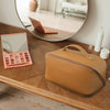 Large Travel Cosmetic Bag Portable Make up Makeup Bag Waterproof PU Leather Storage Brown