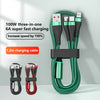 Mobax Nylon Woven 100W Super Fast Charging 3-in-1 USB Charger Charging Cable Green