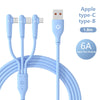 Mobax 66W Elbow Liquid Silicone Fast Charging Three-In-One Fast Charge Data Cable Blue