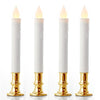 10 Pack Taper Stick White Battery Candle - Natural Flame Light Colour No Flicker - Gold Stand Base