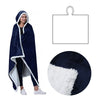 Adult Men Women Open Blanket Hoodie Poncho with Sherpa Fleece Reverse Navy