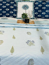 Cotton Filled Quilt/ Quilted Bedspread/ Coverlet/Blanket - Royal Light Blue Buta Hand block printed Quilt