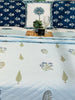 Cotton Filled Quilt/ Quilted Bedspread/ Coverlet/Blanket - Royal Light Blue Buta Hand block printed Quilt