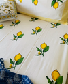 Cotton Bed sheet/Flat sheet - Lemon Hand block Printed Sheet (Queen size)