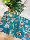 Cotton Kantha Quilt/Bedspread/Coverlet/Throw- Royal Green Floral Hand stitched Kantha Quilt